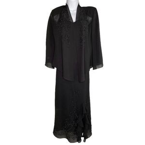 R&M‎ Richards Black 2 Piece Set Dress Jacket Beaded 6P 6 Petite MOB MOG Formal